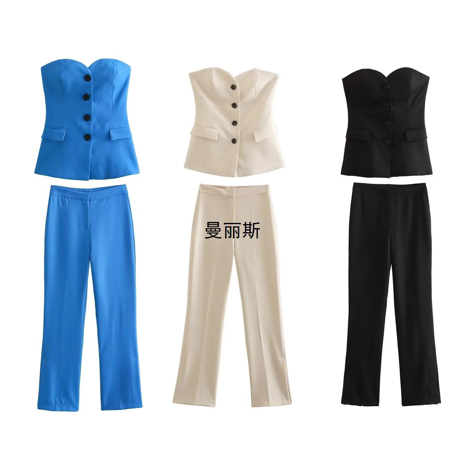 Cross-border AliExpress Amazon 2024 Spring New Women's Clothing Flap-front Underwear Style Vest Pants with Slit Legs