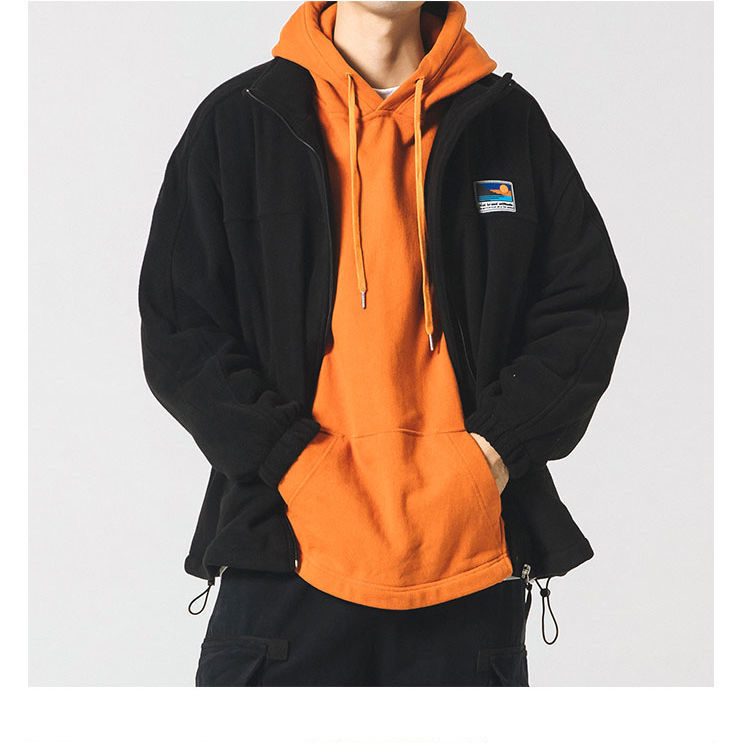 Herren-Fleecejacke mit Stehkragen, Reißverschluss und Sherpa-Futter (Schwarz/Grün/Khaki, M-3XL)_voghion.com