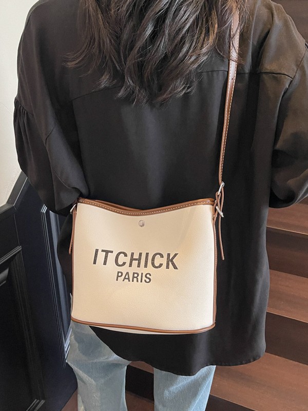 Transfronterizos de gran capacidad bolso de cubo portátil de tela de mujer impresión de letras de moda alta textura versátil mochila