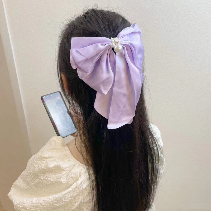クロスボーダーヘアアクセサリー大型レトロロングリボンリボンヘアピンマルチカラー三角タオルバーガンディリボンスプリングクリップ|undefined