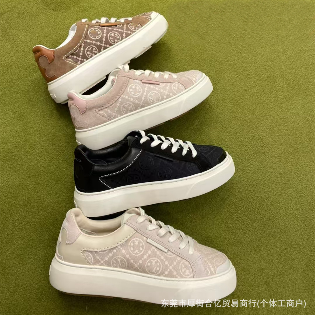 TB女鞋2025新款厚底板鞋运动鞋女系带休闲鞋拼色小白鞋提花瓢虫鞋