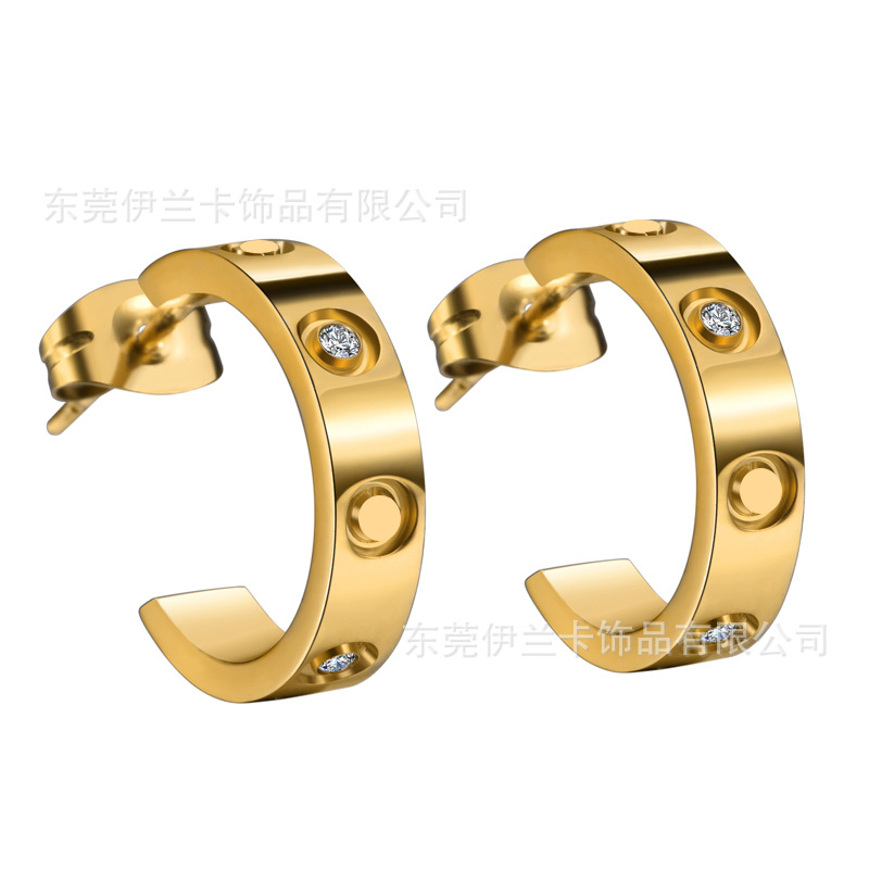 Cardijia Screw C- shaped Titanium Steel Earrings Fashion Titanium Steel Earrings Factory 18k Color Gold Round in stock Earrings