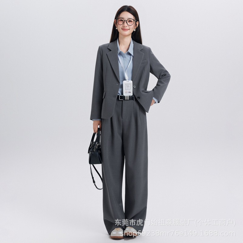 Gray petite women's suit, formal light business suit, 2026 new style, interview outfit with a sophisticated look