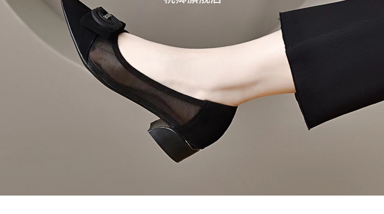 Giày sandal nữ mũi nhọn gót thấp 5 cm, da lưới thoáng khí, bít mũi hở gót — Chiều cao gót 5 cm chi tiết 29