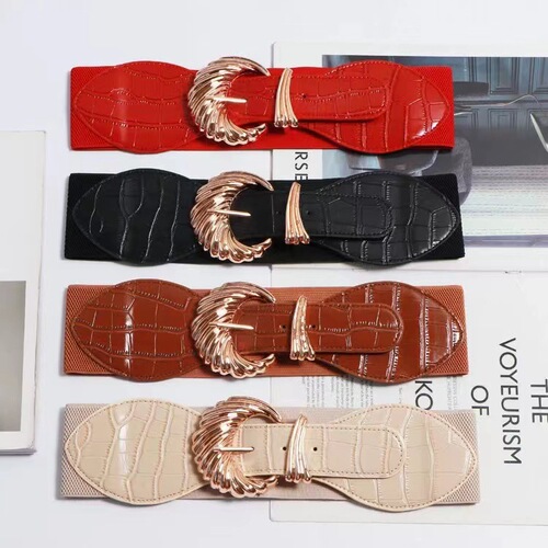 European and American retro black wide belt for women with skirt, coat, waist belt, elastic elastic waist belt