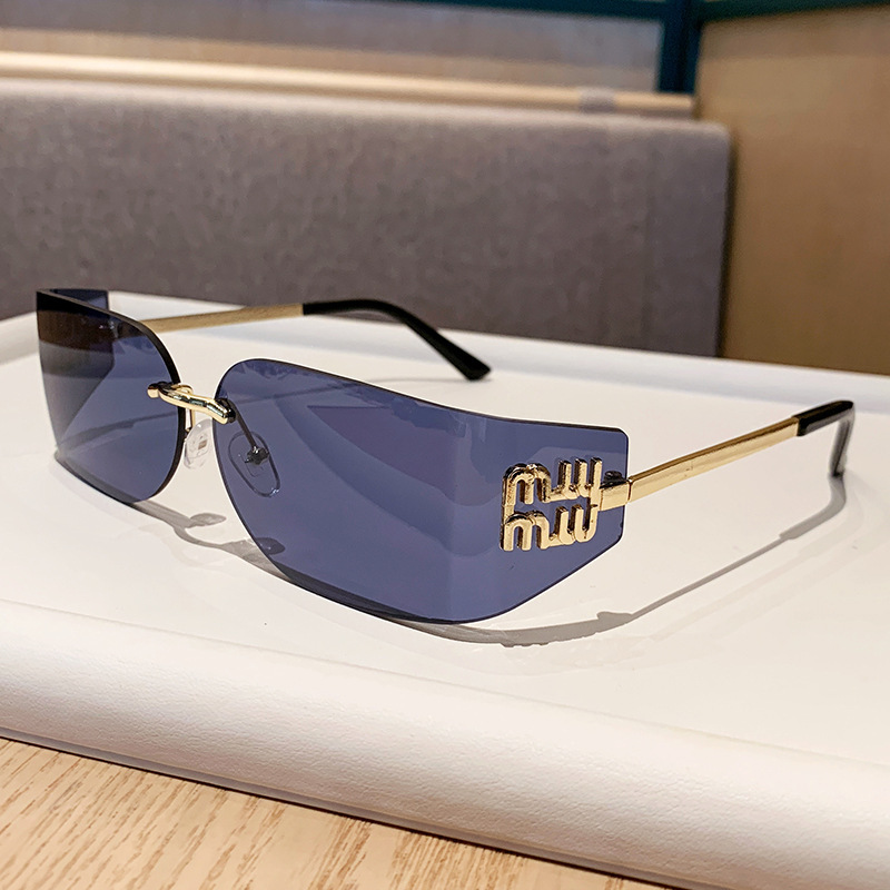 Y2K Rimless Metal Sunglasses, Narrow Frame, Zhang Wonyoung Style Mulinxi 90368 | UV400 Protection