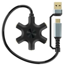二拖五音频拓展一分五音乐分享器电脑手机typec连接3.5mm耳机音箱
