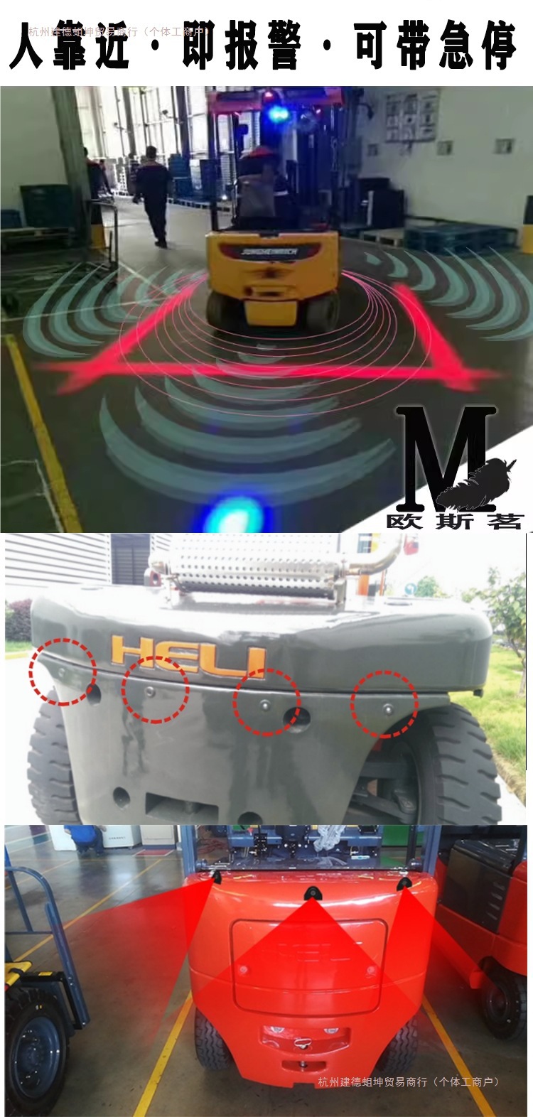 Forklift Reversing Radar, Human Body Recognition, Ai Anti-Collision System, Truck Loader Monitoring Image, Automatic Braking, Emergency Stop