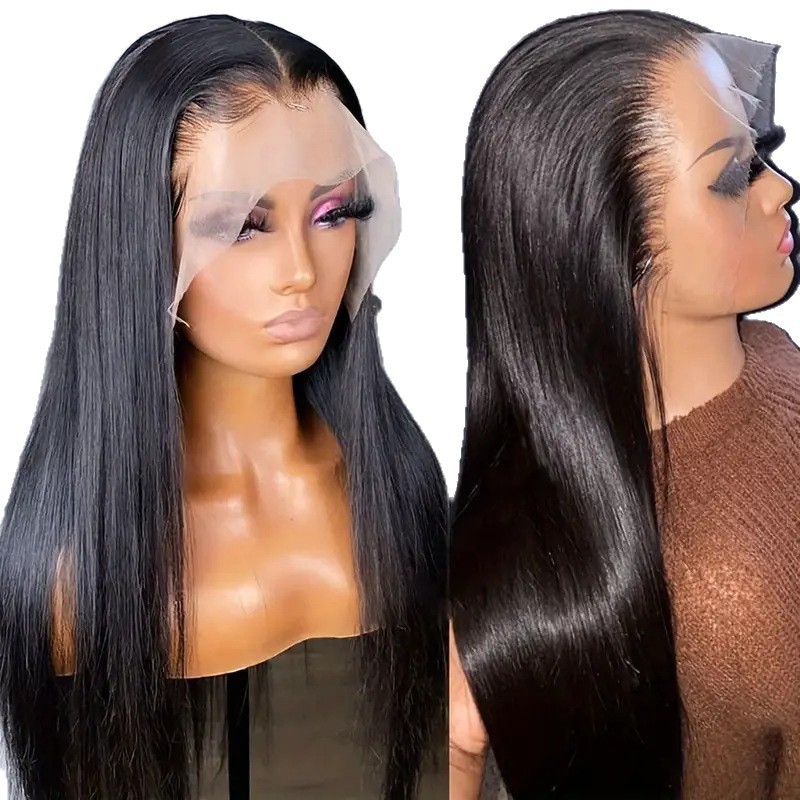 Parrucca sintetica lace front lunga nera liscia per donna_voghion.com