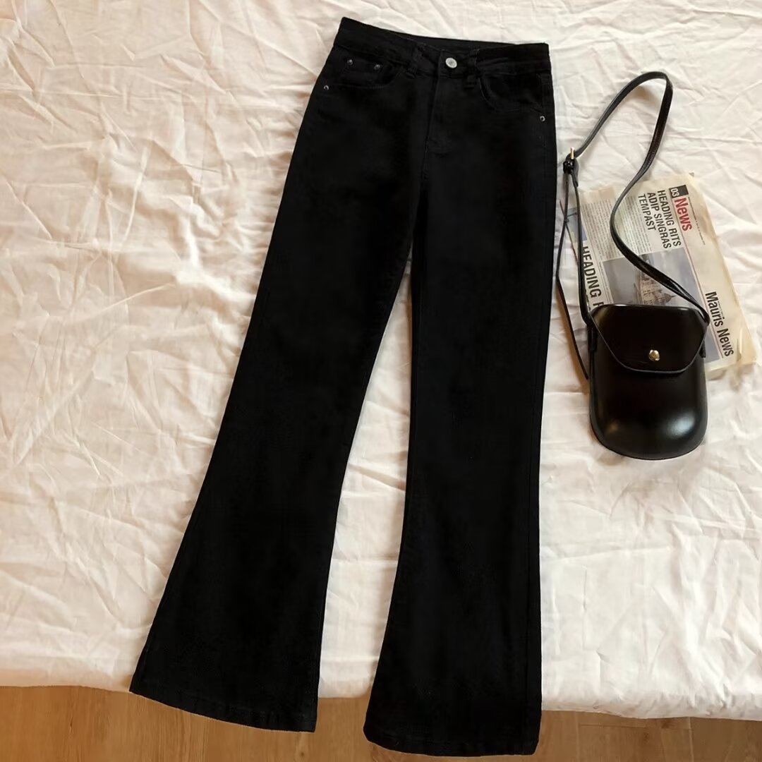 Slightly Chubby Black Jeans Women's Spring and Autumn 2025 New plus size chubby girl All-match Slim-fit High Waist Micro-flared Pants