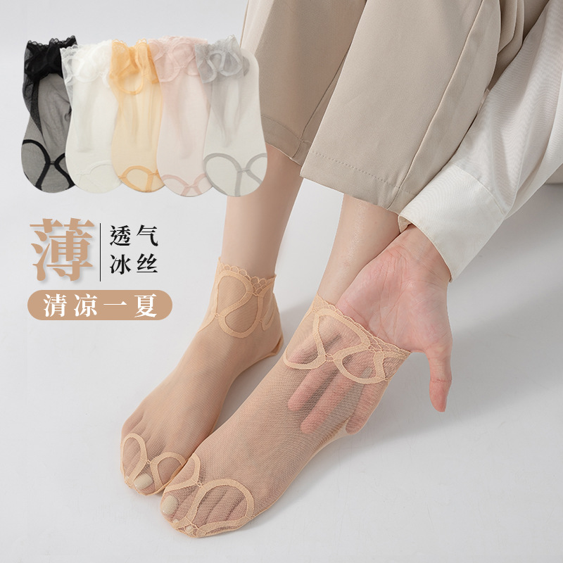 Summer thin lace socks women's cotton bottom socks breathable sweat-absorbent invisible socks mesh mid-calf versatile internet celebrity women's socks