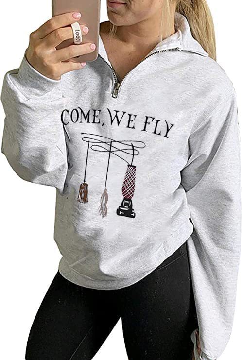 European and American 2023 Autumn New Halloween Costume Lapel 1/4 Zipper Sweater Fashionable Workwear Sweatshirt Women