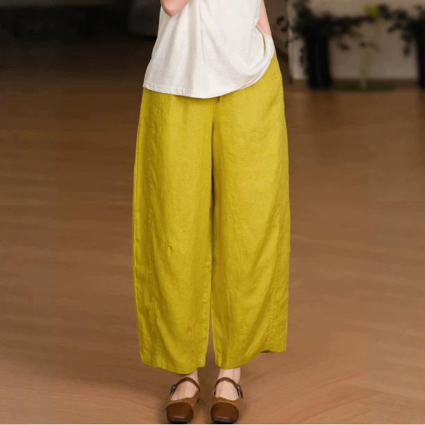2026 Summer New Linen Styles Are Elegant and Stylish! Linen/Edge-Stitched Elastic Waist Casual Pants Versatile for Women