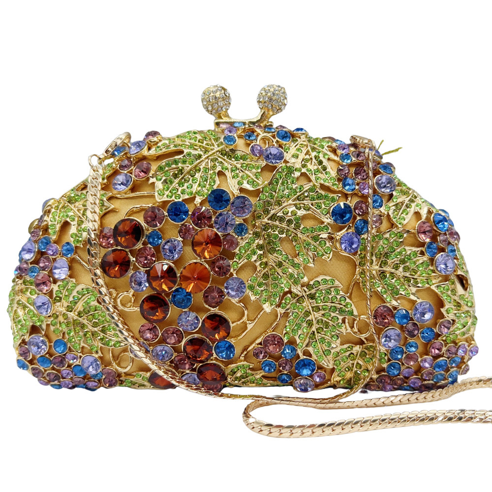 Bolsa de embrague de piedra en stock Bolsa de cena de diamantes de uva Bolsa de banquete europea y americana Bolsa de mano de mujer