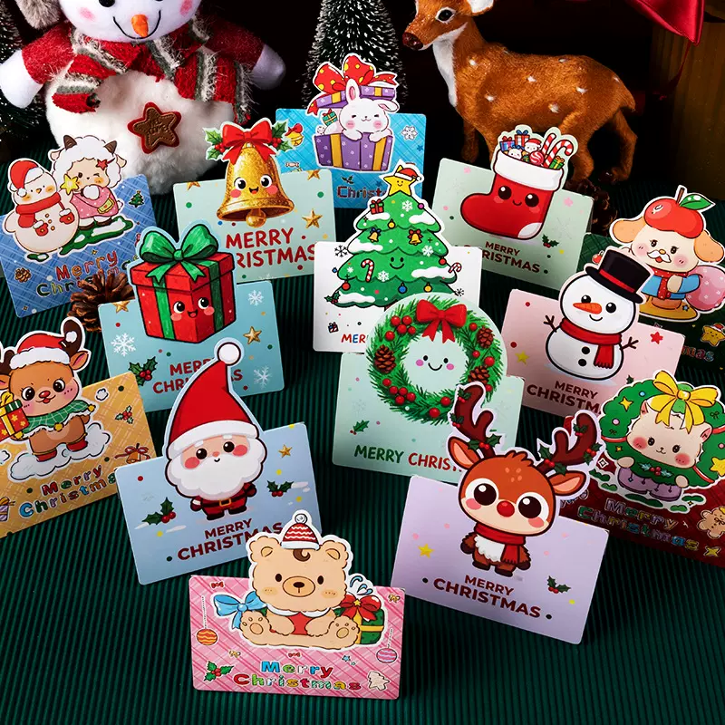 跨境简约卡通圣诞贺卡花店圣诞节祝福对折立体卡片圣诞礼物礼品卡