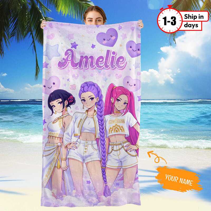 Etsy Personalized K-Pop Demon Girl Beach Towel, Custom Name Idol Style Bath Towel, Birthday Gift Etsy Personalized K-Pop Demon Girl Beach Towel, Custom Name Idol Style Bath Towel, Birthday Gift