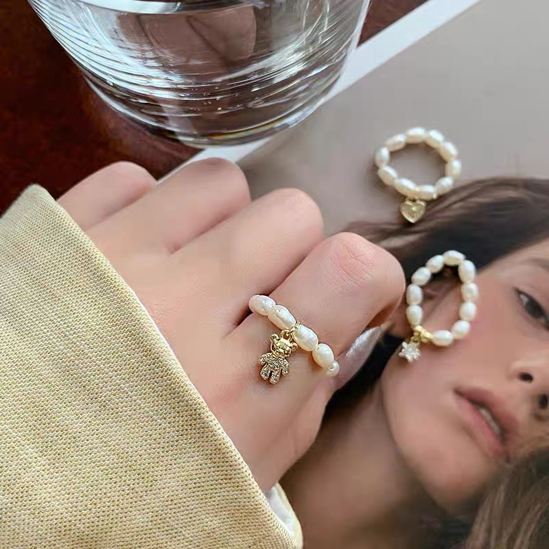 Charm Rings Classification Retro Simple Style Star Bear Heart Shape Freshwater Pearl Charm Rings