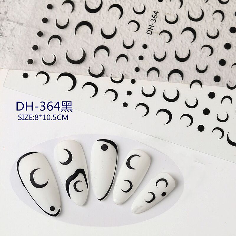 Black and White Polka Dot Moon Nail Art Stickers, Simple and Versatile Geometric Edge French Nail Stickers, Jewelry Dh Style