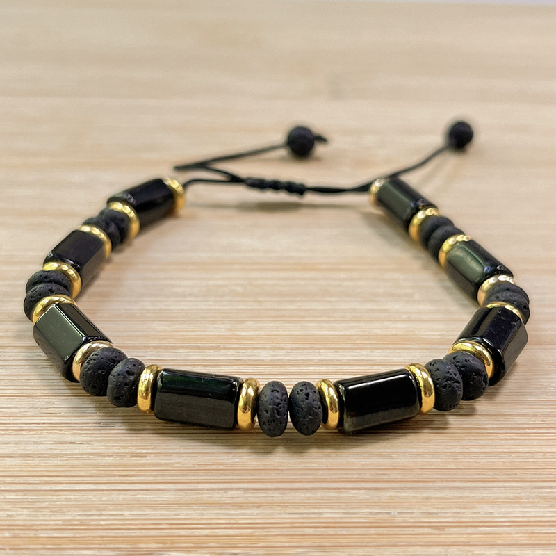 Cross-Border Fashion Retro Elegant Style Bracelet Tourmaline Volcanic Stone Braided Rope Adjustable Hand Jewelry Handmade Jewelry Wholesale