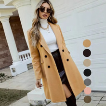 2025欧美跨境独立站亚马逊爆款秋冬毛呢大衣翻领双排扣双面呢外套