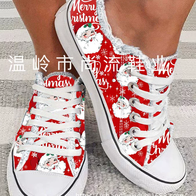Европа и Соединенные Штаты трансграничной внешней торговли новый Санта-Клаус Красный Печатный узор случайные плоские парусиновые туфли 43 ярдов большой размер обувь