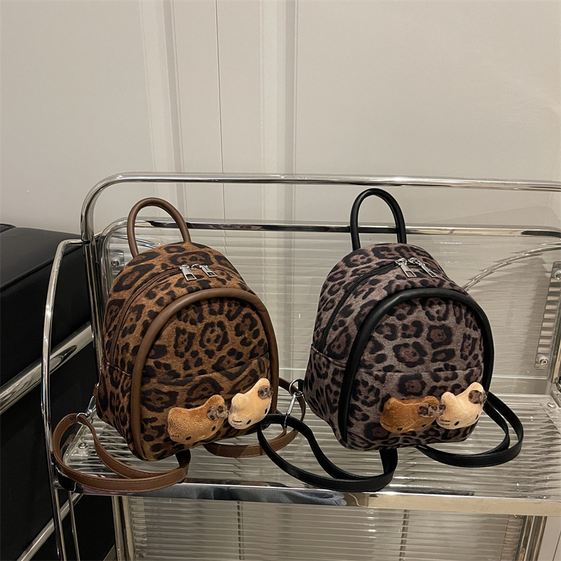 Children's Bag Autumn and Winter New Retro Leopard Print Cat Backpack Cute Girl Kitten Mini Multi-Purpose Backpack Cross-Border