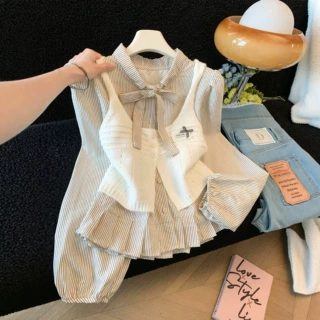 源头工厂秋季学院风假两件衬衫女减龄甜美穿搭时尚气质上衣A14062