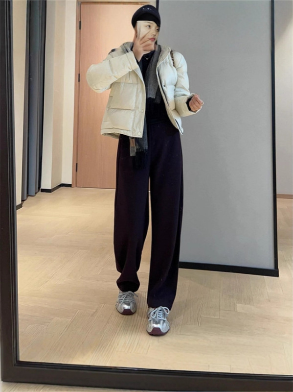 WTHEON软糯垂顺加厚保暖蚕丝羊绒香蕉裤高腰休闲阔腿裤女2024秋冬|undefined