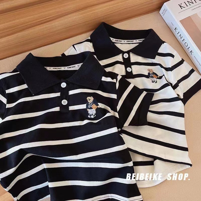 Summer Kidsren's Short-Sleeved Korean Style Pure Cotton Boys' T-Shirts Stripesd Polo Shirts Baby Kidsren's Clothing Export Wholesale