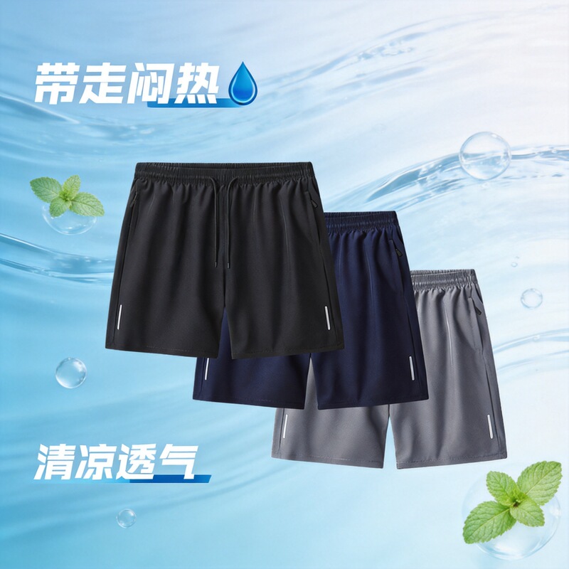 LG ice silk quick-dry shorts, summer breathable sports casual shorts, loose straight beach shorts, quick-dry running shorts