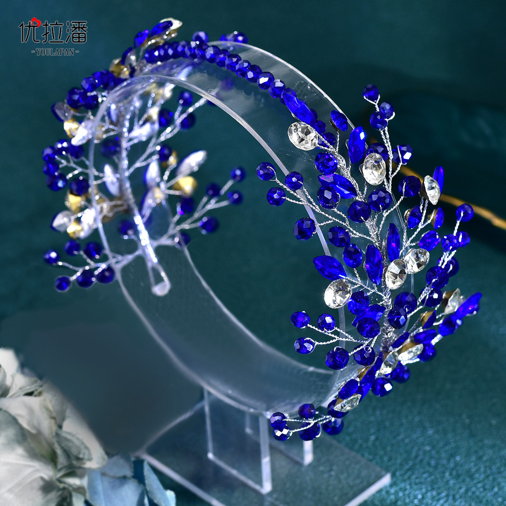 Youlapan Hp804 French Synthetic Rhinestone Crystal Beads Branch Leaf Style Headband Bridal Wedding Dress Banquet Headdress