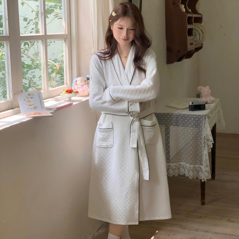 In-stock 6230 maternity robe for women, anti-cold coat, bathrobe for spring, autumn, and winter, air cotton, pure cotton, long-sleeved, women's home wear In-stock 6230 maternity robe for women, anti-cold coat, bathrobe for spring, autumn, and winter, air cotton, pure cotton, long-sleeved, women's home wear