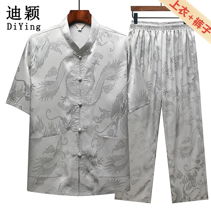 Новый мужской повседневный костюм для мужчин 40-60 лет, мужской костюм из двух предметов среднего и пожилого возраста, модная летняя одежда для папы с короткими рукавами