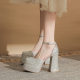 Jin Gang MY12006 Square Head Thick Heeled Hollow Double Layer Waterproof Platform Super High Heeled Shoes Women's 2024 Wedding Shoes Bridal Shoes