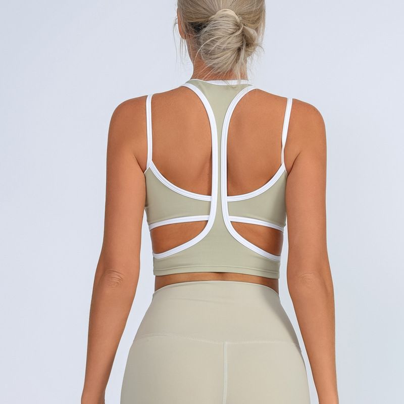 Nuevo chaleco de yoga para mujeres envueltas en el pecho a prueba de choque contra el color I forma deportiva fitness belleza de espalda rápida chaqueta seca en stock