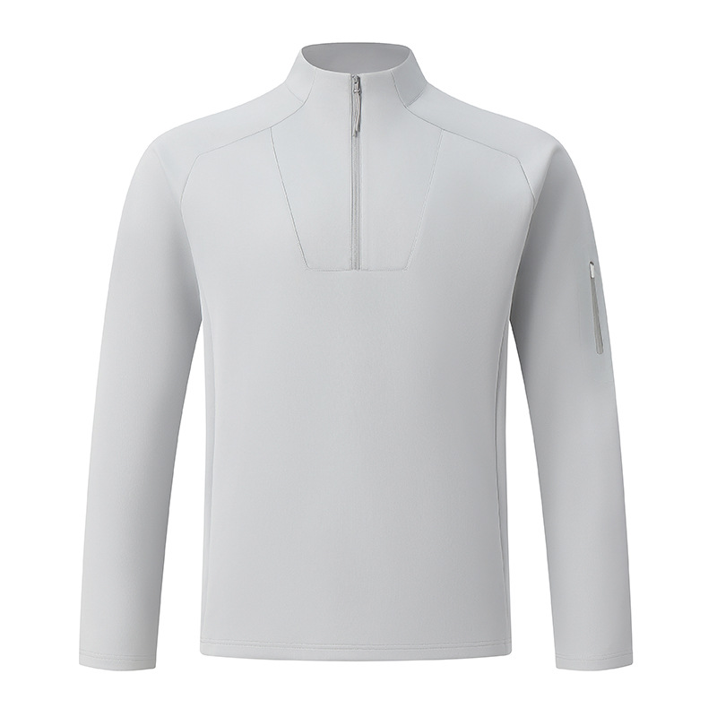 El mismo modelo de la familia di para hombres, medio cremallera, cuello de pie, manga larga, suéter tejido, camisa de ocio al aire libre para viajes urbanos.