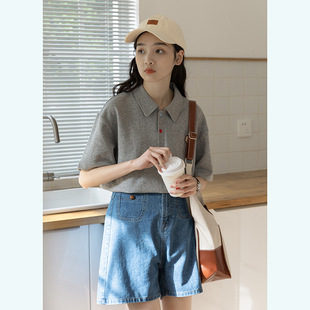 Japanese-Style Casual Gray Polo Shirt for Women 2025 Summer Cotton Salt-Style Sports Loose Colorful Button T-Shirt