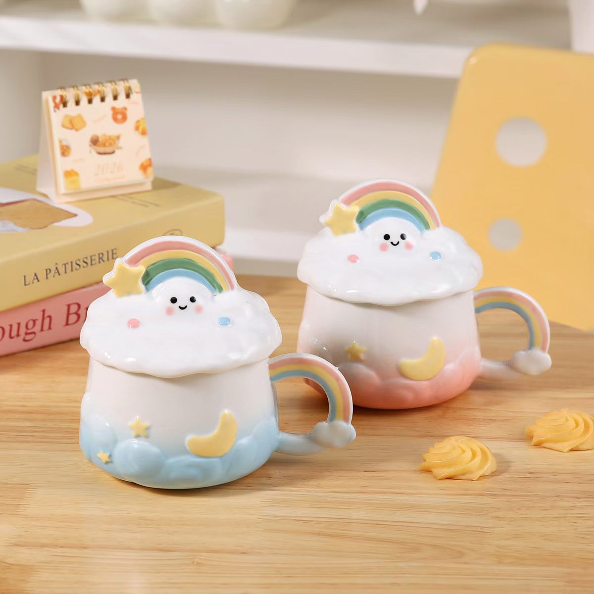 Personalidad creativa arco iris nubes taza con tapa cerámica taza de agua encantadora taza de café taza de regalo transfronteriza