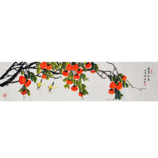 Master Bedroom Bedside Painting, Pure Hand-Painted Chinese Painting, Flower and Bird Painting, Persimmon, Lotus, Lotus, Everything Goes Well, Integrity Calligraphy and Painting, New Chinese Style