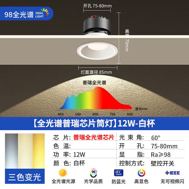 [full spectrum bridgelux chip downlight] 12w-white cup