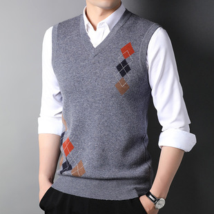 Youth and Autum New Pure Color Rhombus Micro-Neck Sleeveless Backpack Casual Trendy Fashion Korean Style 2024 Men's Vest