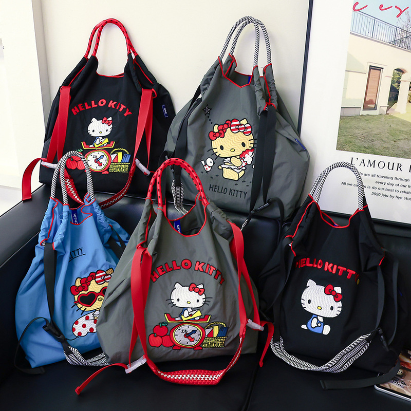 New Japanese-Style Cartoon Waterproof Nylon Eco-Friendly Bag with Needle Embroidery, Fashionable and Versatile, Large-Capacity Commuter Shoulder Bag for Women