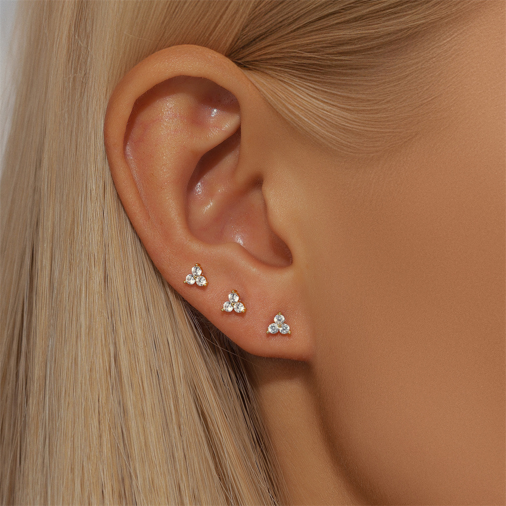 1g Weight Ear Studs Classification Ear Cartilage Rings & Studs Piercing Type 3 Pieces Set Quantity Daily, Festival Occasion 925 Sterling Silver Material Flower Pattern Women's Gender Plating Design Simple Style, Classic Style Style 3 Pieces Set Ear Cartilage Rings & Studs Simple Style Classic Style Flower 925 Sterling Silver Plating Ear Cartilage Rings & Studs 10