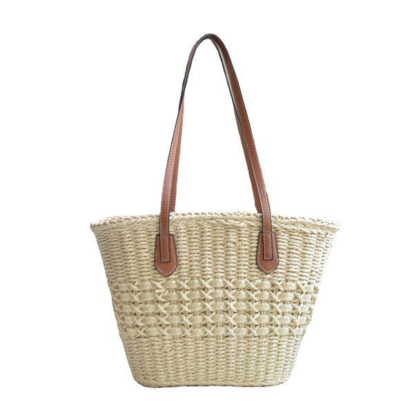 Woven straw brand one-shoulder bag