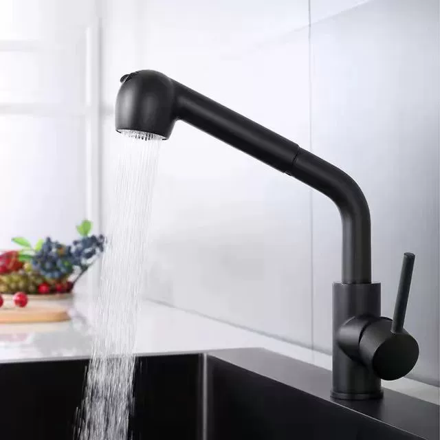 Black 304 stainless steel pull-out kitchen faucet sink sink telescopic universal hot and cold faucet