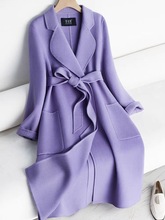 紫色双面羊绒大衣女反季中长款过膝高端减龄修身赫本风羊毛呢外套
