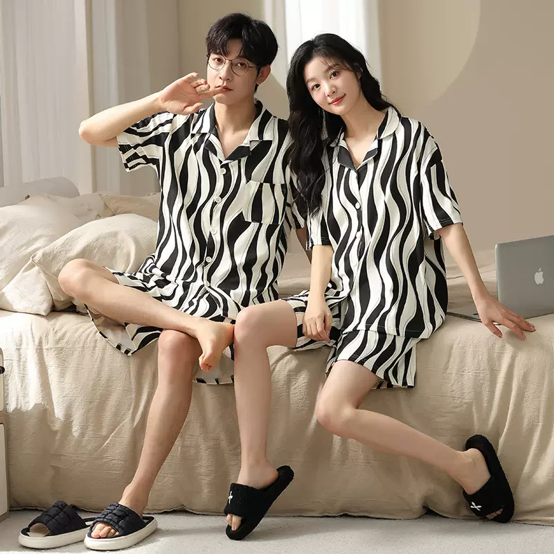 夏季新款莫代尔情侣睡衣家居服短袖短裤两件套男女款套头可外穿