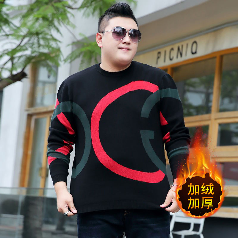 Fashionable Brand Men's Plus Size Plus Size Loose Sweater Plus-Size Oversized Popular Sweater Extra Large Long-Sleeved Bottoming Sweater