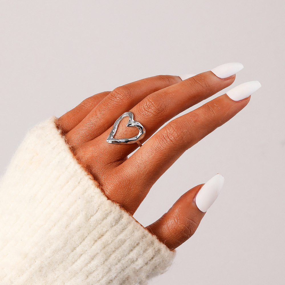 6g Weight Open Ring Classification Adjustable Ring Size 1 Piece Quantity Daily Occasion Stainless Steel Material Star, Heart Shape Pattern Women'S Gender Plating Design Simple Style Style Simple Style Star Heart Shape Stainless Steel Plating Open Ring 1 Piece 21