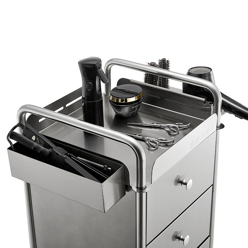 Barbería herramienta gabinete de acero inoxidable herramienta de peluquería Carro de peluquería de coche estante de almacenamiento multifuncional gabinete de polvo de corte de pelo